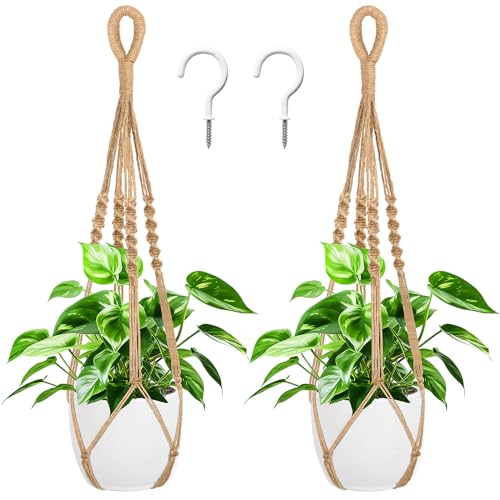 27 Inch Macrame Plant Hanger, 2 Packs Plant Hangers with Hooks, Hanging Planter for Indoor Plants Decorative Macrame Pot Hanger for Home Decor - color: Brown, size: 27 Inches