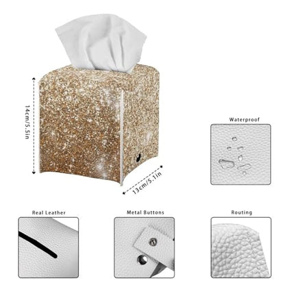 Gold Square Tissue Box Holder with Bottom Belt Foldable Napkin Facial Tissue Holder Dispenser Home Car Office Paper Organizer - color: Gold