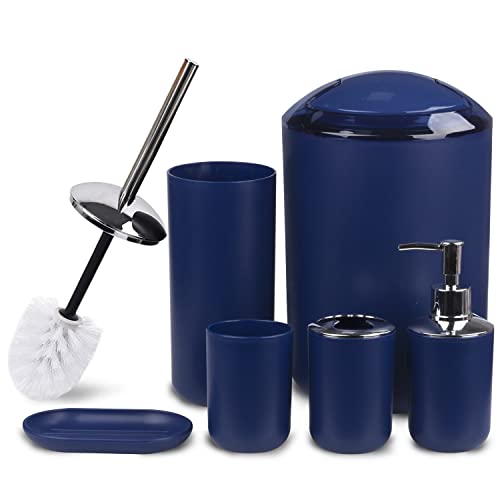 CERBIOR Bathroom Accessories Set 6 Piece Bath Ensemble,Royal Blue | Includes Soap Dispenser, Toothbrush Holder, Toothbrush Cup, Soap Dish for Decorative Countertop and Housewarming Gift - color: Royal Blue-6pcs