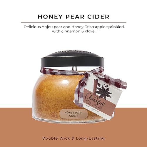 A Cheerful Giver - Honey Pear Cider Mama Scented Glass Jar Candle (22oz) with Lid & True to Life Fragrance Made in USA - size: 22 oz