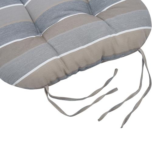 Magpie Fabrics Outdoor Tufted Seat Cushion 19"x19" Set of 2 (Grey Striped) | Waterproof Patio Chair Pads with ties Tatami Floor Pillow for Room Garden Balcony Office - color: Grey Striped