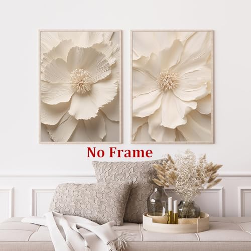 Peony Flower Painting Magnolia Flower Picture White Abstract Flower Wall Art Minimalist Flower Prints Modern Flower Picture White Flower Painting Blooming Flower Wall Art for Bedroom 16x24inx2 No Frame - color: Peony Flower Painting