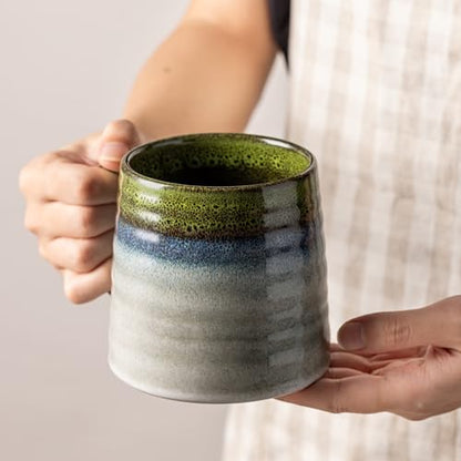 15.5oz Large Heavyweight Ceramic Mug, Reactive (Light Green) | 15.5oz Medium-Large, Heavy Weighted Stoneware, Reactive Transmutation Glaze, Microwave & Dishwasher Safe, Gift Box - color: Light Green