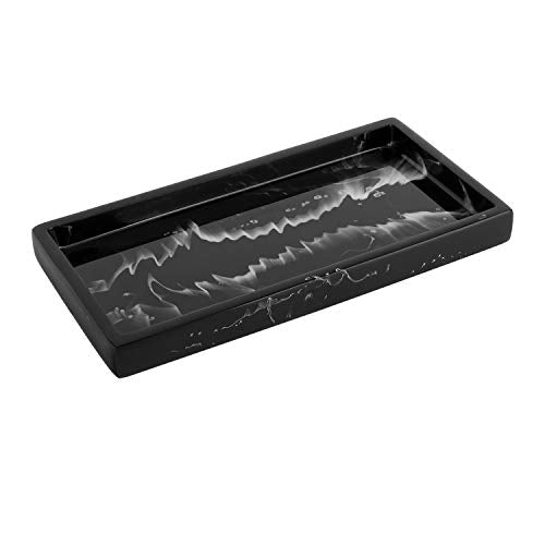 Emibele Jewelry Organizer Resin Tray, Bathroom Kitchen Dresser Vanity Tray Jewelry Dish Ring Cosmetic Organizer for Candle Perfume Soap Shampoo Small Plant Home Decor, Mini Size - Ink Black - color: Ink Black, size: 7.7" x 3.9" x 0.8"