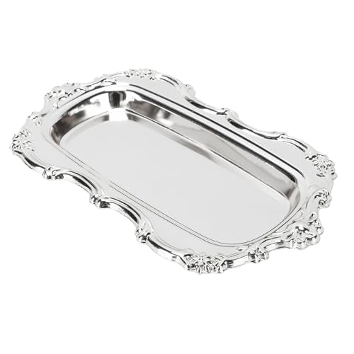 Fdit Metal Decorative Tray, Vintage Iron Serving Platter for Jewelry Dessert Snacks Display Kitchen Home Decor Photography Prop 20.5x12x1.5cm (Silver) - color: Silver