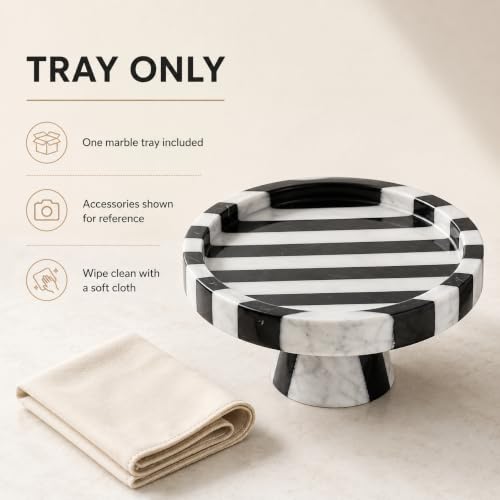 Black White Marble Vanity Tray, Round Stone Organizer | Round organic shape, black white marble pattern varies, for jewelry perfume, props not included - color: Black White Round