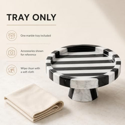 Black White Marble Vanity Tray, Round Stone Organizer | Round organic shape, black white marble pattern varies, for jewelry perfume, props not included - color: Black White Round