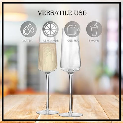 ARTLAND Soho Optic 8.5 oz Champagne Flute, Set of 4 - Modern Stemmed Glasses - Ideal for Weddings, Parties, Mimosas, Prosecco, Sparkling Wine, Excellent Gift Idea, Dishwasher Safe (Clear) - color: Clear, style: Champagne Flute (4-Piece)
