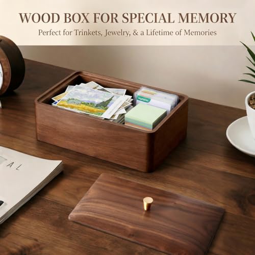Wooden Storage Box Walnut small wood box with lid - Decorative Boxes for Crafts, Sewing, Keepsake, Memory