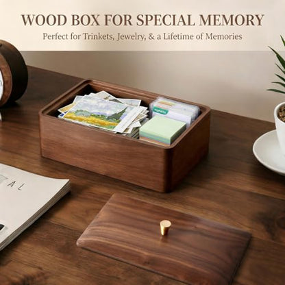 Wooden Storage Box Walnut small wood box with lid - Decorative Boxes for Crafts, Sewing, Keepsake, Memory