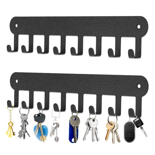 2 Pack Key Holder Wall Mount, Key Holder for Wall,Key Wall Holder | Key Hooks Hanging Keys, Key Hanger Wall Mount with 8 Hooks, Key Rack for Living Room, Kitchen, or Bathroo (Balck) - color: Black