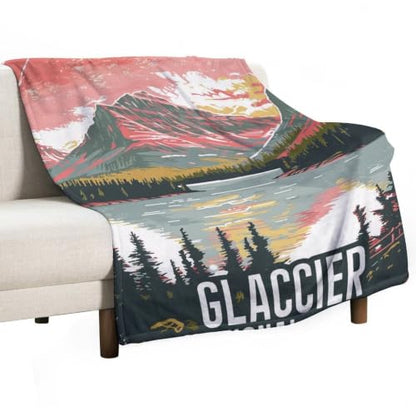 Mid Century Glacier National Park 01 Flannel Blankets Fleece Soft Throw Lightweight Plush Gifts for Couch, Bed, Cozy Sofa Plush, Chair, Lovers 30x40in（75x100cm） - color: Style-1, size: 30x40in（75x100cm）