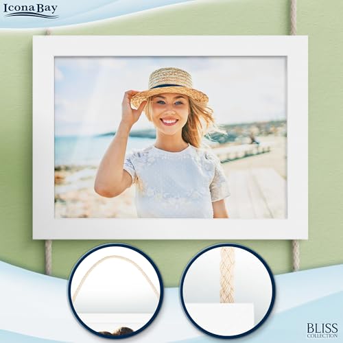 5x7 Hanging Picture Frames Collage with 8 Openings - Winter White, 2 PK | Icona Bay casual style engineered wood frames, designed for wall hanging, space-saving photo display, Bliss collection - color: Winter White, size: 5x7