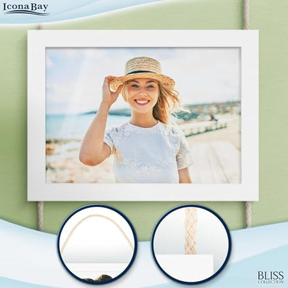 5x7 Hanging Picture Frames Collage with 8 Openings - Winter White, 2 PK | Icona Bay casual style engineered wood frames, designed for wall hanging, space-saving photo display, Bliss collection - color: Winter White, size: 5x7
