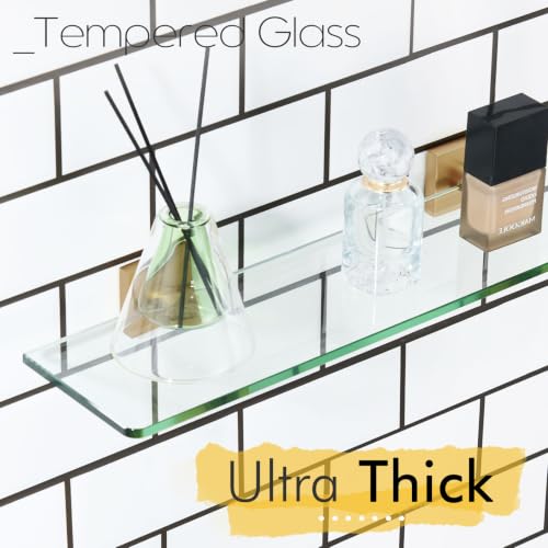 KOKOSIRI Tempered Glass Shelf 20-Inch Floating Wall Shelves Bathroom Rack Kitchen Shower Storage, 2 Pack Champagne Bronze Stainless Steel B1107CPG-L20-P2 - color: Champagne Bronze, size: 20-Inch(2 Pack)