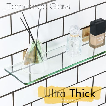 KOKOSIRI Tempered Glass Shelf 20-Inch Floating Wall Shelves Bathroom Rack Kitchen Shower Storage, 2 Pack Champagne Bronze Stainless Steel B1107CPG-L20-P2 - color: Champagne Bronze, size: 20-Inch(2 Pack)