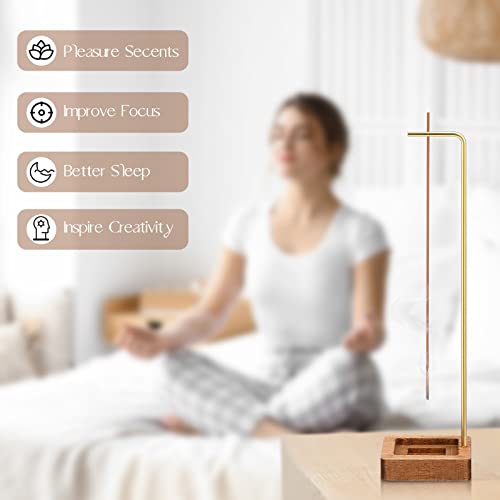 Treela 2 Sets Incense Holder for Sticks, Wooden Modern Upside Down Insence Stick Holder Burner Ash Catcher Handmade Round Tray Stand with Mat for Home Office Table Decor Yoga Spa Mediation Zen