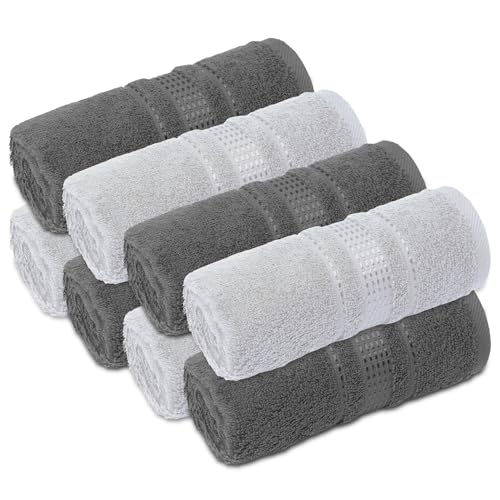 Fingertip Towels 8 Pack, 100% Turkish Cotton, Small Hand Towels for Body and Face, 12 x 18 in, Soft and Absorbent, Quick Dry, (Dark Grey-Silver Fingertip Hand Towels) - color: Dark Grey-silver