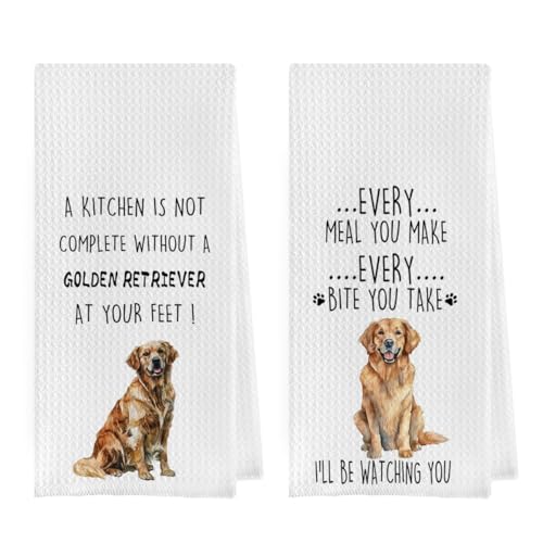 Golden Retriever Dish Towels Set - Golden Retriever Decorative Waffle Weave Kitchen Towels, Hand Tea Towels for Bathroom Kitchen (16×24 Inches Set of 2) - color: Golden Retriever