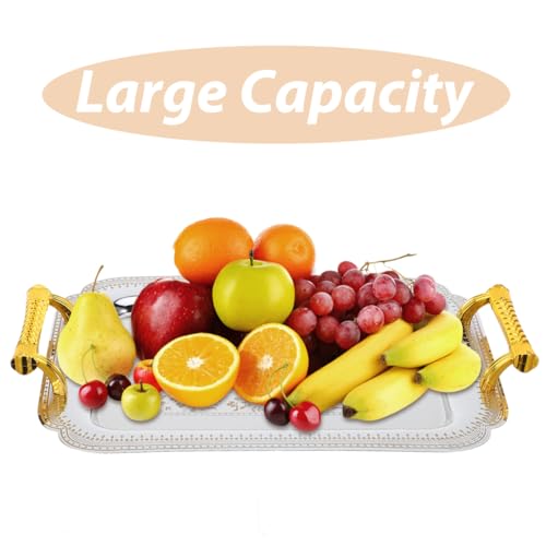 ABOOFAN European Style Tray with Double Handles Retro Fruit Tray for Serving Food 13.77 X 9.64 X 0.59 in Vintage Serving for Home Kitchen Dining Ktv