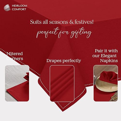 Red Cotton Tablecloth, Table Cover 52x70 Inch, Fits 4-6 Seats, Soft, Washable, Wrinkle Resistant, Rectangle Table Cloth for Dining, Anniversaries, Festive Gatherings, Family Dinner - color: Red, size: 70" x 52" (Rectangular)