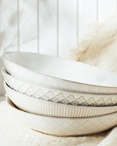 getstar Pasta Bowls, Large Salad Serving Bowls (9.2 inch/42 oz), Ceramic Bowl Plates Set of 4, Farmhouse Embossments, Microwave and Dishwasher Safe - size: 9.2"/42oz