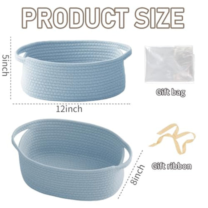JMvicyroam Small Woven Basket, Empty Gift Basket, Blue/1 Pack | Small Gift Basket, Cotton Rope, 12 x 8 x 30 in, Handles, Includes Ribbon and Bag, Birthday Gift Basket - color: Blue, size: 1 Pack
