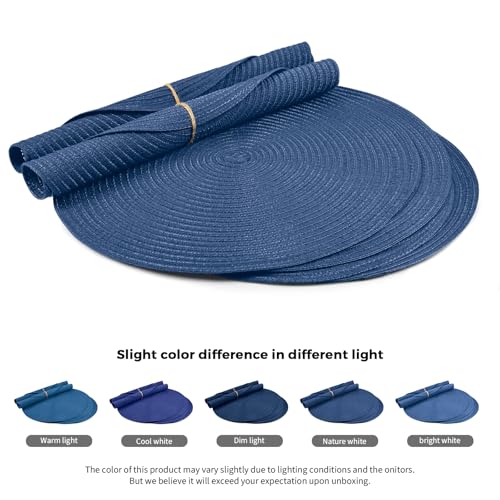FunWheat Round Braided Placemats Set of 6 Place mats for Dining Tables Woven Heat Resistant Table Mats 15 inch (Blue,6pcs) - color: Solid Blue, size: 6pcs