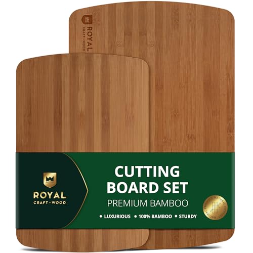 ROYAL CRAFT WOOD Wooden Cutting Boards for Kitchen Meal Prep & Serving - Bamboo Wood Serving Board Set with Deep Juice Groove Side Handles - Charcuterie & Chopping Butcher Block for Meat - color: Carbonized, size: 2-Piece