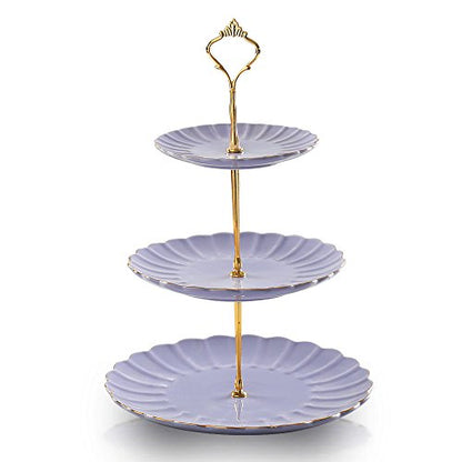 Sweejar 3 Tier Ceramic Cake Stand Wedding, Dessert Cupcake Stand for Tea Party Serving Platter (Purple) - color: Purple