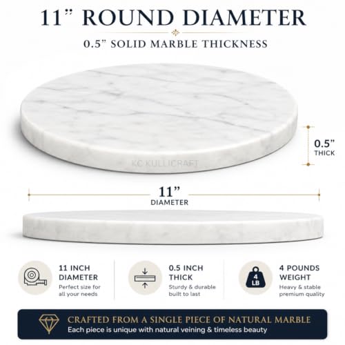 11-Inch Round Marble Cheese Cutting Board, White | Solid Natural Stone, Cutting Board & Charcuterie Serving Tray, Non-Slip Feet, 0.5" Thick, Easy to Clean - color: White, size: 11"L x 11"W