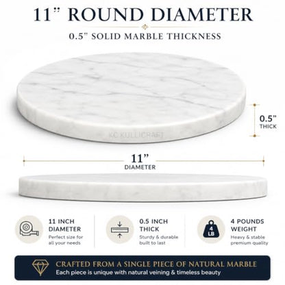 11-Inch Round Marble Cheese Cutting Board, White | Solid Natural Stone, Cutting Board & Charcuterie Serving Tray, Non-Slip Feet, 0.5" Thick, Easy to Clean - color: White, size: 11"L x 11"W