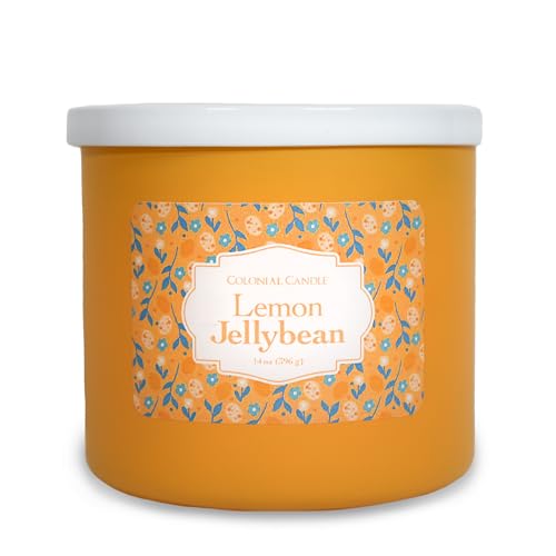 Colonial Candle Lemon Jelly Bean Scented Jar Candle, Easter Collection, 3 Wick, 14 oz - Up to 60 Hours Burn, Easter Candle, Made in the USA - color: Lemon Jelly Bean