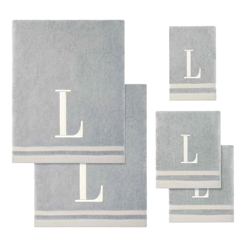 Avanti Linens - Towel Set, Soft & Absorbent Cotton, Embroidered Bathroom Decor, Set of 5 (Monogram Collection, Initial L) - style: L