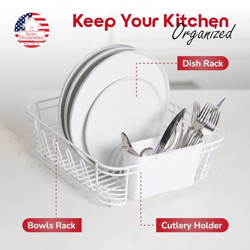 Better Houseware Dish Drying Rack, Space-Saving Dish Drainer Rack for Kitchen Counter, Kitchen Dish Strainer 2-Piece Set with Utensil Holder, White - color: White, size: Standard