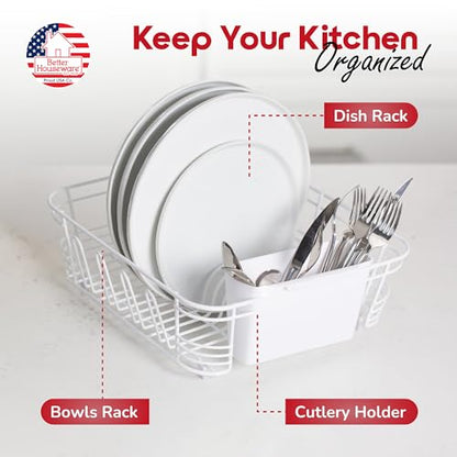 Better Houseware Dish Drying Rack, Space-Saving Dish Drainer Rack for Kitchen Counter, Kitchen Dish Strainer 2-Piece Set with Utensil Holder, White - color: White, size: Standard