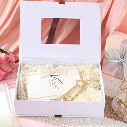 Weysat 12x9 Inches Gold Stamping Font Wedding Keepsake Box Cover with Photo Frame, White Wedding Memory Box with Ribbon for Couples Newlyweds Bridal Shower Gifts