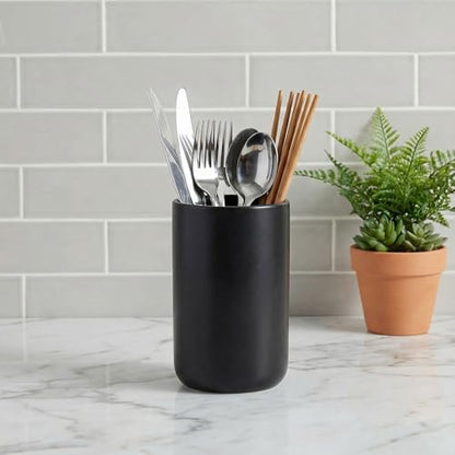 Kitchen Utensil Holder, 6.3"+5.3" Ceramic Kitchen Utensil Holder for Countertop, Large Cooking Utensil Crock for Kitchen Counter, Set of 2, for Spoons, Spatulas, Utensils (Black Set) - color: Black Set