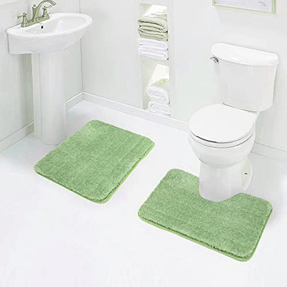 Walensee Shaggy 2 Piece Bath Rug Set (Sage Green) - 20 x 24 U Shape Contour Rug & 20 x 32 Bath Mat - Machine Wash/Dry - Plush Absorbent Non Slip - color: Sage Green