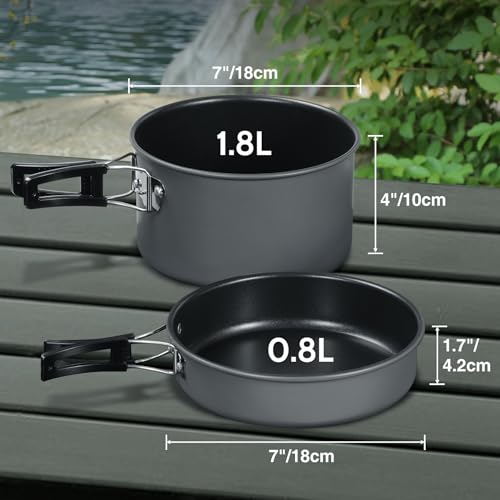 REDCAMP 6/10/11/12/14/15/19 PCS Camping Cookware Mess Kit Camping Gear Campfire Utensils Lightweight Stackable Pot Pan Bowls Soup Spoon with Storage Bag for Camping, Backpacking, Outdoor Cooking - style: Grey,16pcs W/Kettle