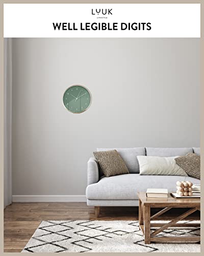 Modern Silent Quartz Wall Clock, 12in, Dark Green & Gold | Simple & Trendy, Gifting ideas, Analog, Easy-to-read, Battery operated, Wall mount, Mantel display, Bedroom, Bathroom - color: Dark Green, 12"