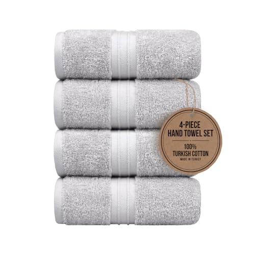Hand Towels Pack of 4-100% Cotton & Luxury, Large (16"x 28") Absorbent, Thick, Cozy - Versatile, Perfect as Hotel Towel, Hand Towels for Bathroom - Silver Gray - color: Silver Gray