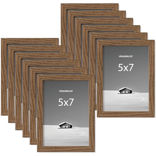 5x7 Picture Frame, Display 5x7 Photo Frames - High Definition Plexiglass - Vertical and Horizontal Display - Wall Hanging or Table Top Frame - Walnut Color, 12 Pack - color: Walnut, size: 5x7, 12P