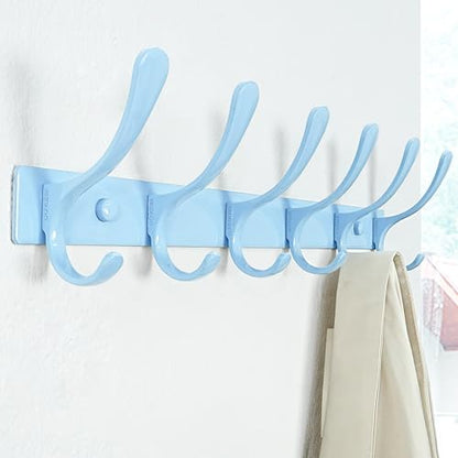 SKOLOO Wall Mounted Coat Rack - 6 Hooks, Heavy Duty, Stainless Steel, Metal Wall Hangers, Sturdy Coat Hooks for Hanging Coats, Jacket, Clothes, Hat, Blue - color: Blue, size: 6 Hook(1 Pack)