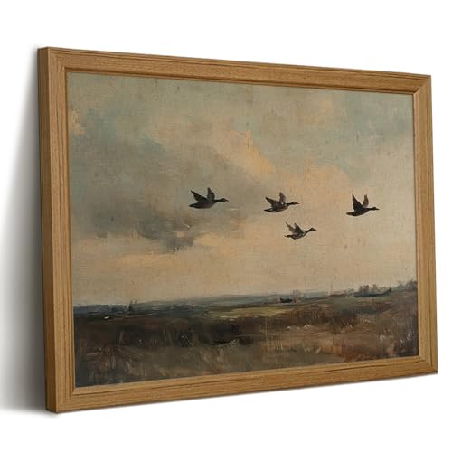 Vintage Duck Wall Art Retro Flying Bird Wall Decor Hunting Mallard Canvas Poster Duck Animal Prints Vintage Farmhouse Painting Wildlife Landscape Pictures for Living Room Bedroom 8x10 Inch Framed - color: Duck Art, size: 10"L x 8"W