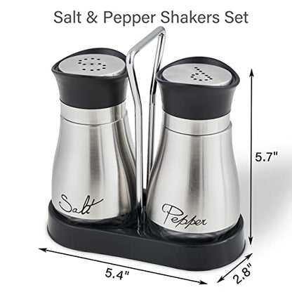 Salt and Pepper Shakers Set | Stainless Steel with Glass Bottle for Table, RV, Camp, BBQ, Set of 2, Sliver - color: Sliver
