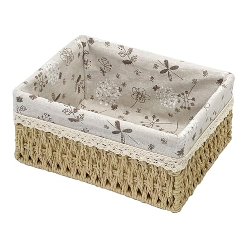 Wicker Storage Baskets, Handwoven Paper Rope Organizer Bins with Removable Floral Liner, Large for Bathroom, Pantry, Shelf, Countertop, Closet (Beige, L) - color: Beige, size: L