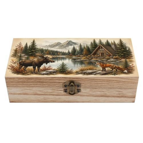 Moose Fox Mountain Cabin Wooden Storage Box Organizer Decorative Keepsake Memory Box Rustic - color: Moose Fox Mountain Cabin
