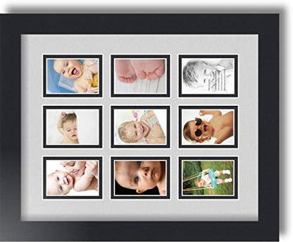 ArtToFrames Collage Photo Frame Double Mat with 9-2x3 Openings with Satin Black Frame and Candlewick mat. - color: Candlewick, size: 9 - 2x3