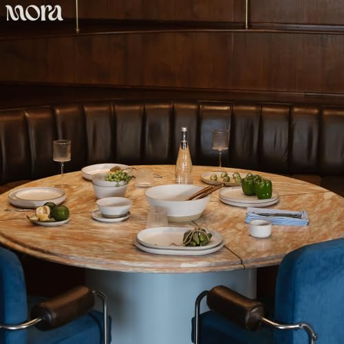 MORA Giant Salad Bowl Set with Wood Salad Servers, 4 qt Large Ceramic Serving Bowl for Salad, Pasta & Fruit, Microwave, Oven and Dishwasher Safe - Cloud - color: Cloud